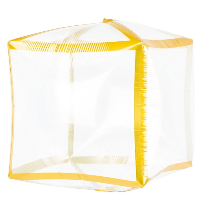 Фолиев балон прозрачен куб, златни ръбове, 38 см