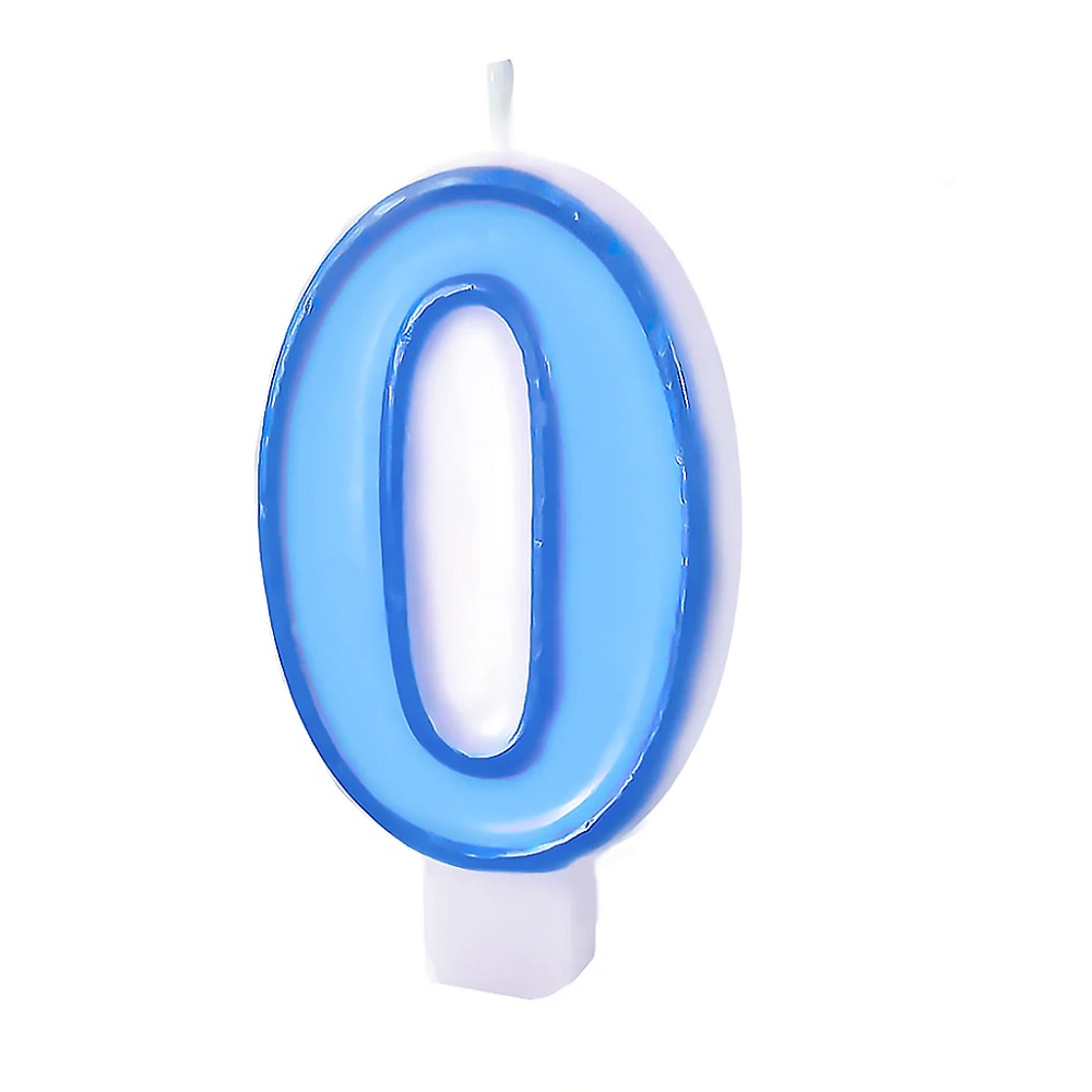 Синя свещ цифра 0, нула, 8 см