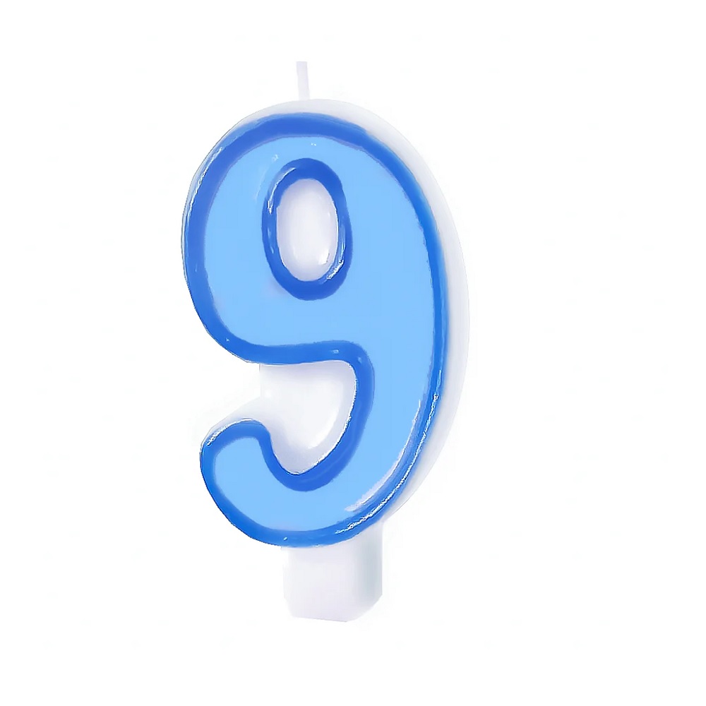 Синя свещ цифра 9, девет, 8 см